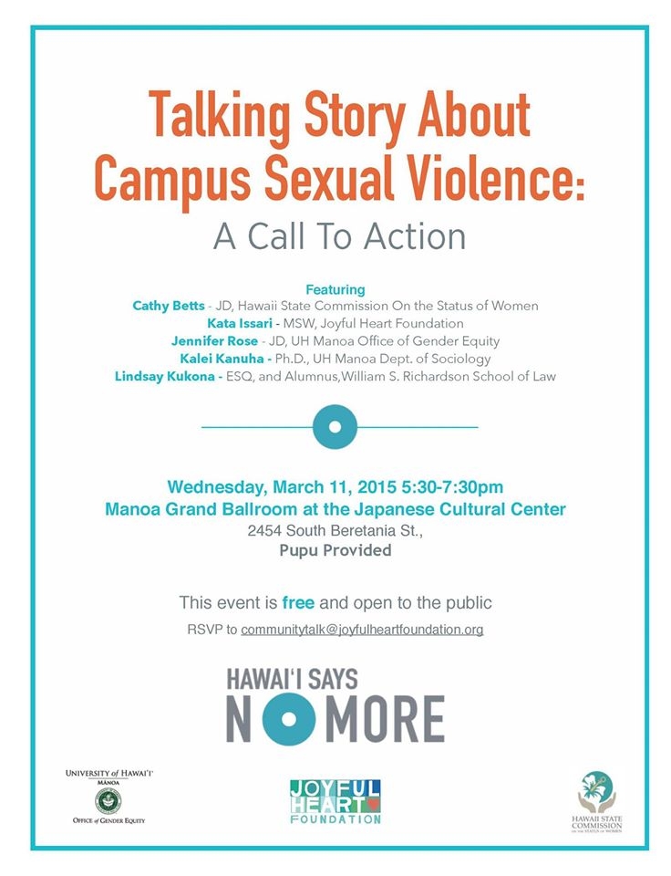 Hawaii Says NO MORE Week|Talking Story About Campus Sexual Violence: A Call to Action